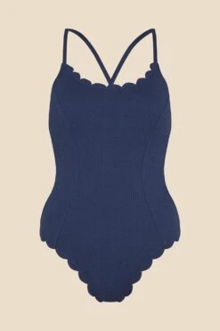 Accessorize Textured Scallop Swimsuit -Perkinsdory Store m5045463209411 blue xl 3