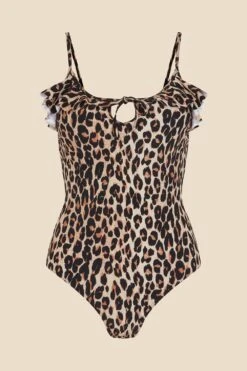 Accessorize Leopard Frill Swimsuit -Perkinsdory Store m5045463209503 brown xl 3