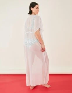 Accessorize Palm Embroidered Kimono -Perkinsdory Store m5045463446007 ivory xl 2