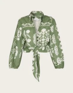 Accessorize Ornamental Tie Front Shirt -Perkinsdory Store m5045463454286 green xl 3