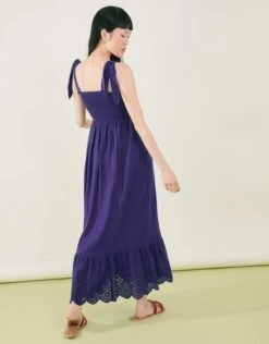 Accessorize Tie Shoulder Broderie Hem Dress -Perkinsdory Store m5045463488687 blue xl 2