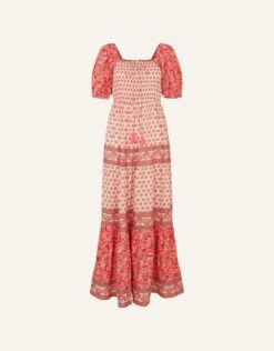 Accessorize Shell Print Puff Sleeve Midi Dress -Perkinsdory Store m5045463490185 orange xl 3