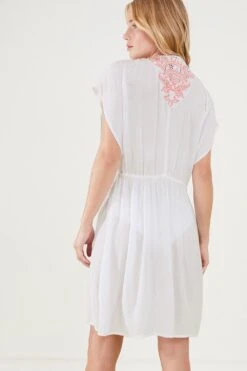 Accessorize Shell Embroidered Tie Waist Kaftan -Perkinsdory Store m5045463494237 white xl 2