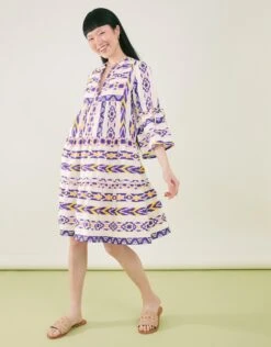Accessorize Printed Jacquard Flute Sleeve Dress