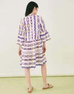 Accessorize Printed Jacquard Flute Sleeve Dress -Perkinsdory Store m5045463527225 yellow xl 2